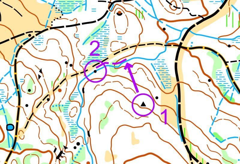 Žemėlapio fragmentas - prisirišimas prie upelio