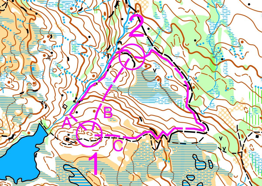 Žemėlapio fragmentas su trumpiausio ir saugiausio kelio žymėjimu